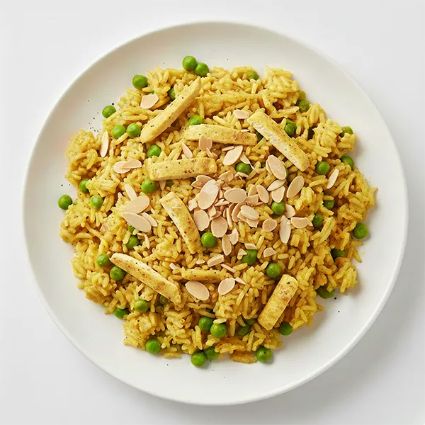 Coronation Chicken Pilaf With Peas and Almonds